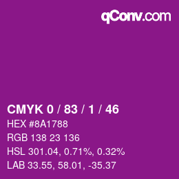 Farbcode: CMYK 0 / 83 / 1 / 46 | qconv.com