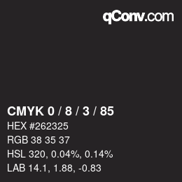 Código de color: CMYK 0 / 8 / 3 / 85 | qconv.com