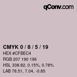 Code couleur: CMYK 0 / 8 / 5 / 19 | qconv.com