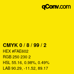 Código de color: CMYK 0 / 8 / 99 / 2 | qconv.com