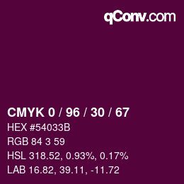 Code couleur: CMYK 0 / 96 / 30 / 67 | qconv.com