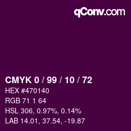 Color code: CMYK 0 / 99 / 10 / 72 | qconv.com