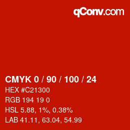 Code couleur: CMYK 0 / 90 / 100 / 24 | qconv.com