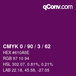 Farbcode: CMYK 0 / 90 / 3 / 62 | qconv.com