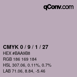 カラーコード: CMYK 0 / 9 / 1 / 27 | qconv.com