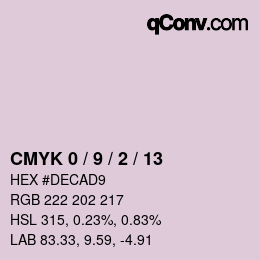 Code couleur: CMYK 0 / 9 / 2 / 13 | qconv.com