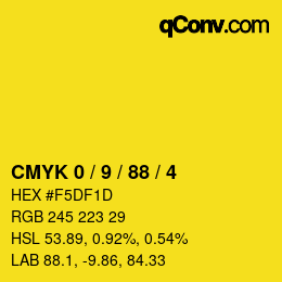 Farbcode: CMYK 0 / 9 / 88 / 4 | qconv.com