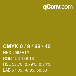 Code couleur: CMYK 0 / 9 / 88 / 40 | qconv.com