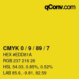 Farbcode: CMYK 0 / 9 / 89 / 7 | qconv.com