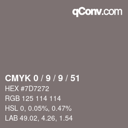 Farbcode: CMYK 0 / 9 / 9 / 51 | qconv.com