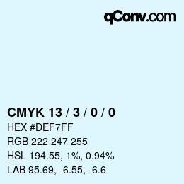 Code couleur: CMYK 13 / 3 / 0 / 0 | qconv.com