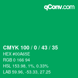 Code couleur: CMYK 100 / 0 / 43 / 35 | qconv.com