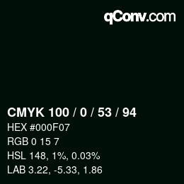 Código de color: CMYK 100 / 0 / 53 / 94 | qconv.com