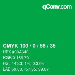 Code couleur: CMYK 100 / 0 / 58 / 35 | qconv.com