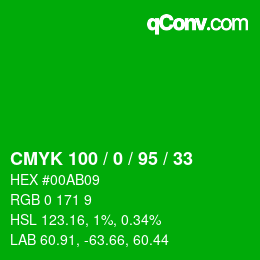 Código de color: CMYK 100 / 0 / 95 / 33 | qconv.com