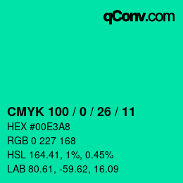 カラーコード: CMYK 100 / 0 / 26 / 11 | qconv.com