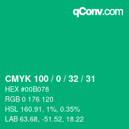 Code couleur: CMYK 100 / 0 / 32 / 31 | qconv.com