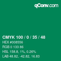 Code couleur: CMYK 100 / 0 / 35 / 48 | qconv.com