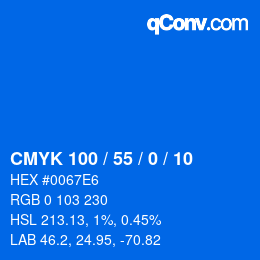 カラーコード: CMYK 100 / 55 / 0 / 10 | qconv.com