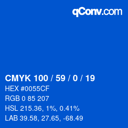 カラーコード: CMYK 100 / 59 / 0 / 19 | qconv.com