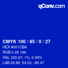 カラーコード: CMYK 100 / 85 / 0 / 27 | qconv.com