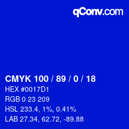 カラーコード: CMYK 100 / 89 / 0 / 18 | qconv.com