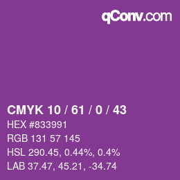 Code couleur: CMYK 10 / 61 / 0 / 43 | qconv.com