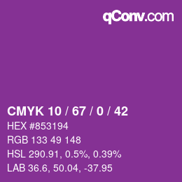 Code couleur: CMYK 10 / 67 / 0 / 42 | qconv.com