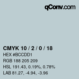 Farbcode: CMYK 10 / 2 / 0 / 18 | qconv.com