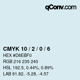 Code couleur: CMYK 10 / 2 / 0 / 6 | qconv.com