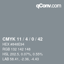 カラーコード: CMYK 11 / 4 / 0 / 42 | qconv.com