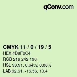 Code couleur: CMYK 11 / 0 / 19 / 5 | qconv.com