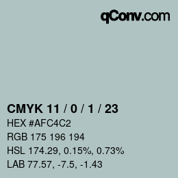 Code couleur: CMYK 11 / 0 / 1 / 23 | qconv.com