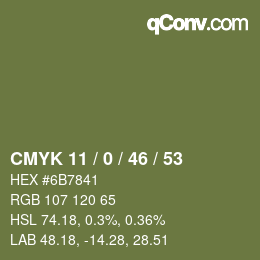 Farbcode: CMYK 11 / 0 / 46 / 53 | qconv.com