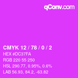 Code couleur: CMYK 12 / 78 / 0 / 2 | qconv.com