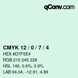 Code couleur: CMYK 12 / 0 / 7 / 4 | qconv.com