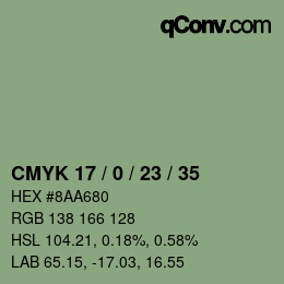 Color code: CMYK 17 / 0 / 23 / 35 | qconv.com