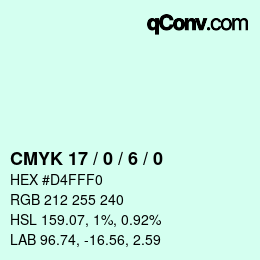 Code couleur: CMYK 17 / 0 / 6 / 0 | qconv.com