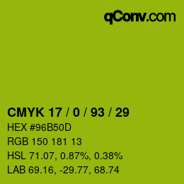 カラーコード: CMYK 17 / 0 / 93 / 29 | qconv.com