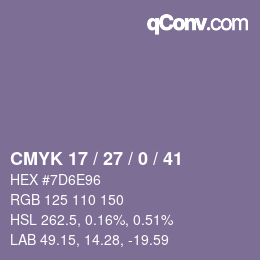 Color code: CMYK 17 / 27 / 0 / 41 | qconv.com