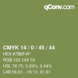 Color code: CMYK 14 / 0 / 45 / 44 | qconv.com