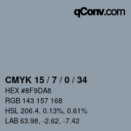 Code couleur: CMYK 15 / 7 / 0 / 34 | qconv.com