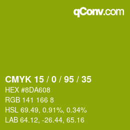 Farbcode: CMYK 15 / 0 / 95 / 35 | qconv.com