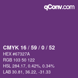 Code couleur: CMYK 16 / 59 / 0 / 52 | qconv.com