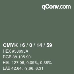 Color code: CMYK 16 / 0 / 14 / 59 | qconv.com