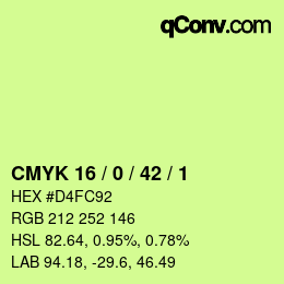 Farbcode: CMYK 16 / 0 / 42 / 1 | qconv.com