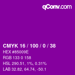 カラーコード: CMYK 16 / 100 / 0 / 38 | qconv.com