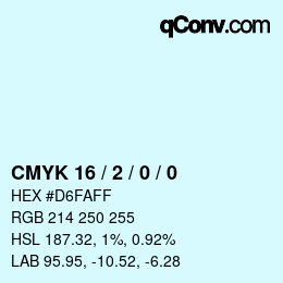 カラーコード: CMYK 16 / 2 / 0 / 0 | qconv.com