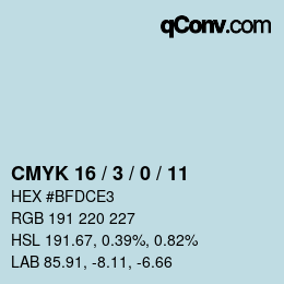 カラーコード: CMYK 16 / 3 / 0 / 11 | qconv.com