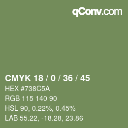 Farbcode: CMYK 18 / 0 / 36 / 45 | qconv.com